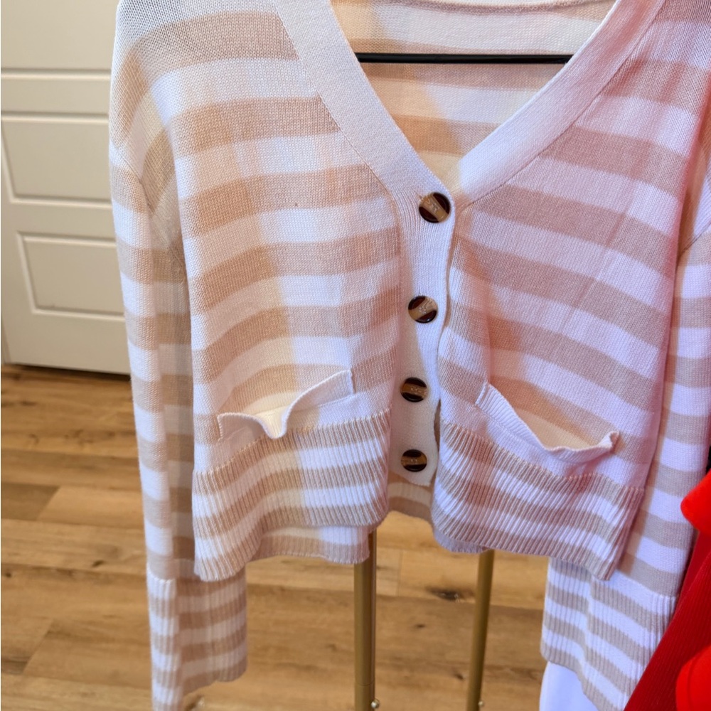 Striped Beige and White Cardigan